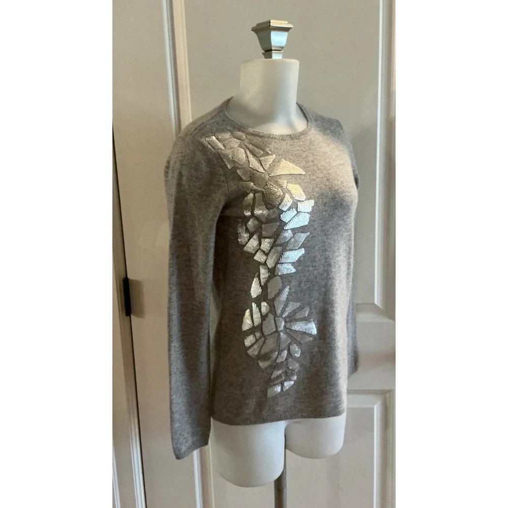 Neiman‎ Marcus The Cashmere Collection Sleeve Sequin Gray Sweater Size XS